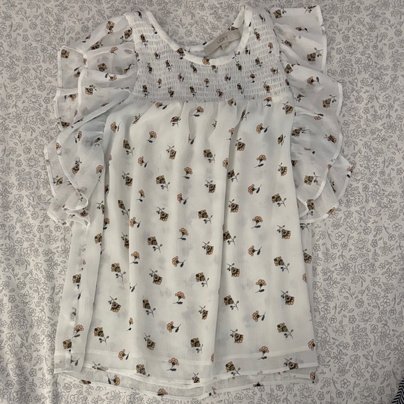 LOFT Tops - LOFT White Floral Ruffle Blouse